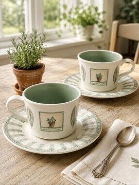 Pfaltzgraff Naturewood Flat Cups & Saucers Set of 2 Made in USA Vintage